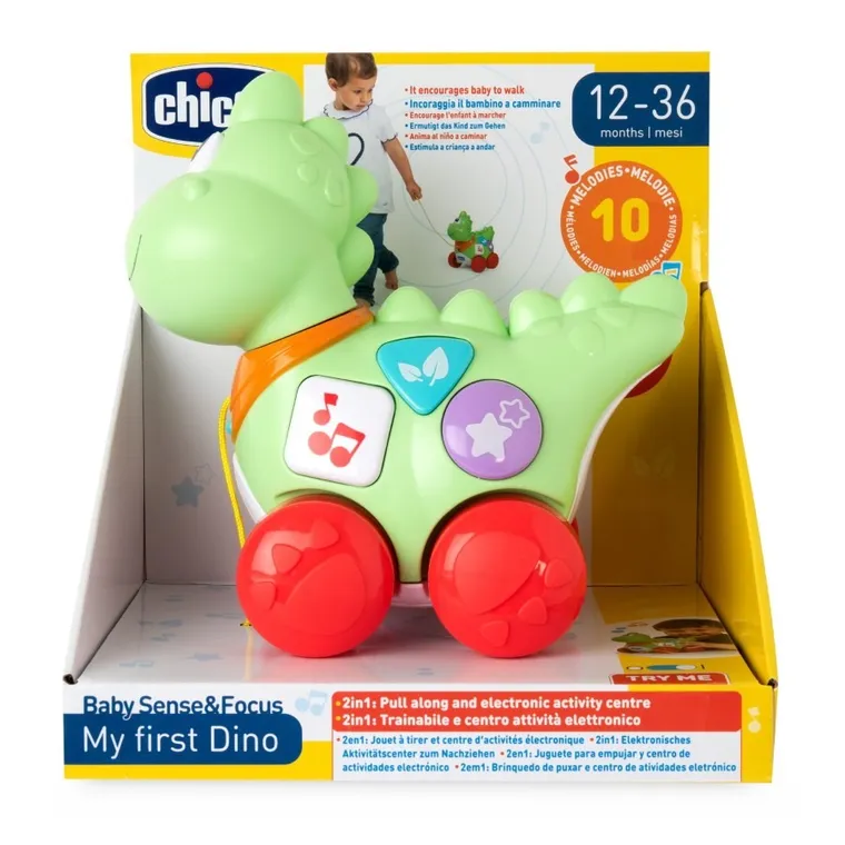 Chicco, Baby Sense & Focus, Dino, interaktywna zabawka do ciągnięcia