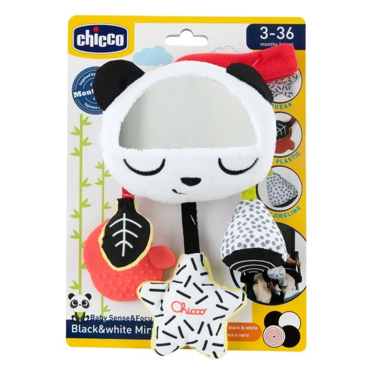 Chicco, Baby Sense & Focus, Panda, kontrastowa zawieszka do wózka z lusterkiem