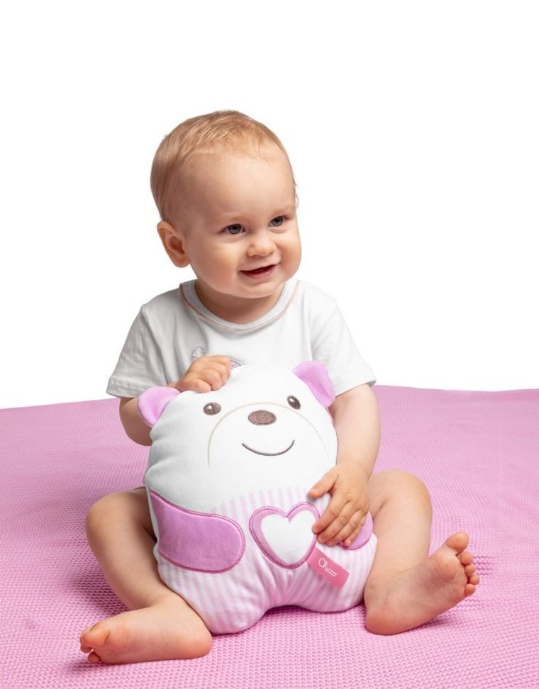 Chicco, First Dreams, Misiek Brzuszek, maskotka ze światłem i melodiami, różowy