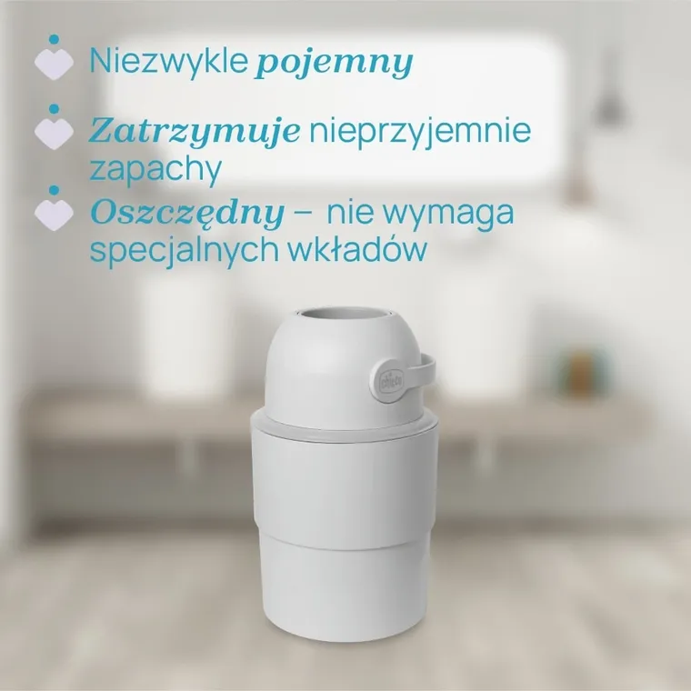 Chicco, kosz na pieluchy, teleskopowy, biały + worki