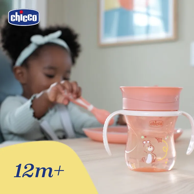 Chicco, kubek treningowy 360° do nauki samodzielnego picia, brzoskwiniowy, 12m+, 200 ml