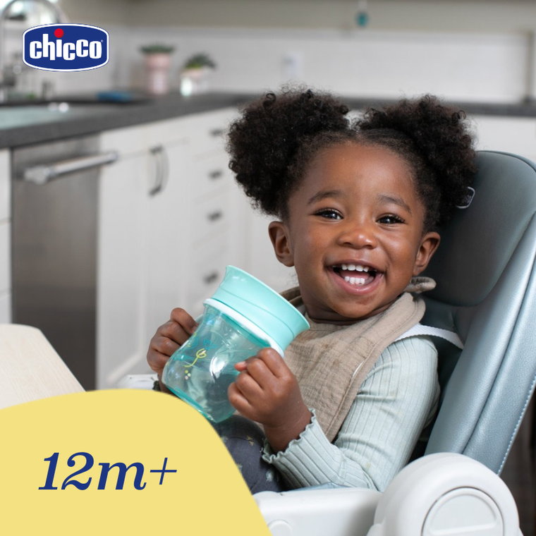 Chicco, kubek treningowy 360° do nauki samodzielnego picia, turkusowy, 12m+, 200 ml