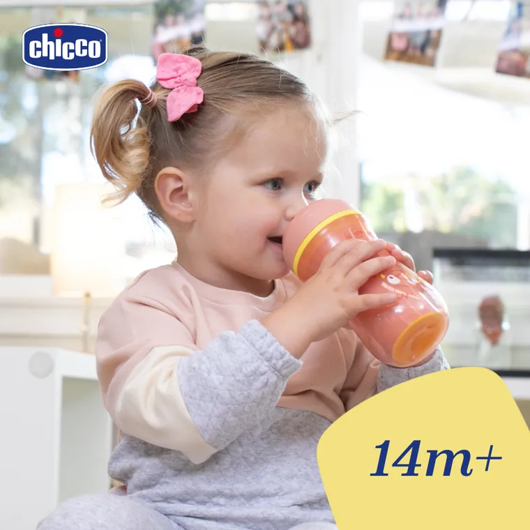 Chicco, kubek treningowy, niekapek, termiczny z twardym ustnikiem, brzoskwiniowy, 14m+, 266 ml