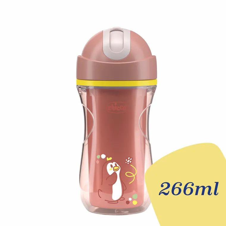 Chicco, kubek treningowy, niekapek, termiczny ze słomką, brzoskwiniowy,14m+, 266 ml