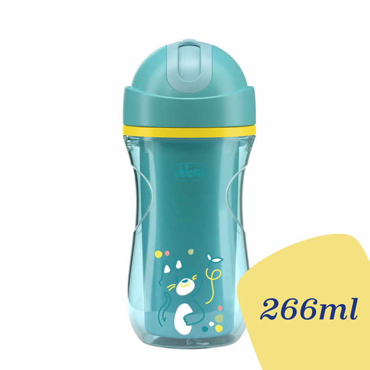 Chicco, kubek treningowy, niekapek, termiczny ze słomką, turkusowy, 14m+, 266 ml