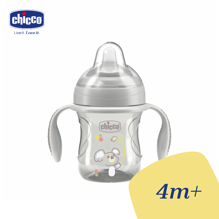 Chicco, kubek treningowy, niekapek z miękkim ustnikiem, szary, 4m+, 200 ml
