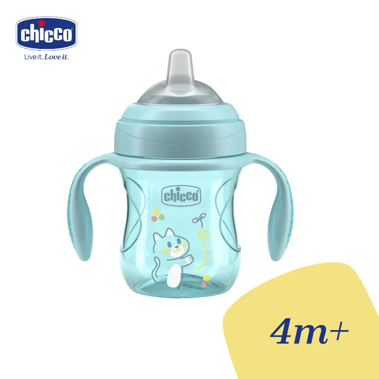 Chicco, kubek treningowy, niekapek z miękkim ustnikiem, turkusowy, 4m+, 200 ml