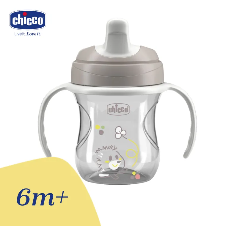 Chicco, kubek treningowy, niekapek z twardym ustnikiem, szary, 6m+, 200 ml