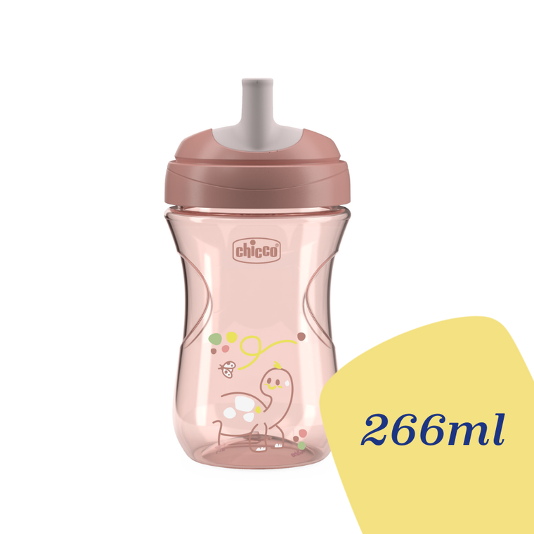 Chicco, kubek treningowy, niekapek z ustnikiem w kształcie słomki, brzoskwiniowy 12m+, 266 ml
