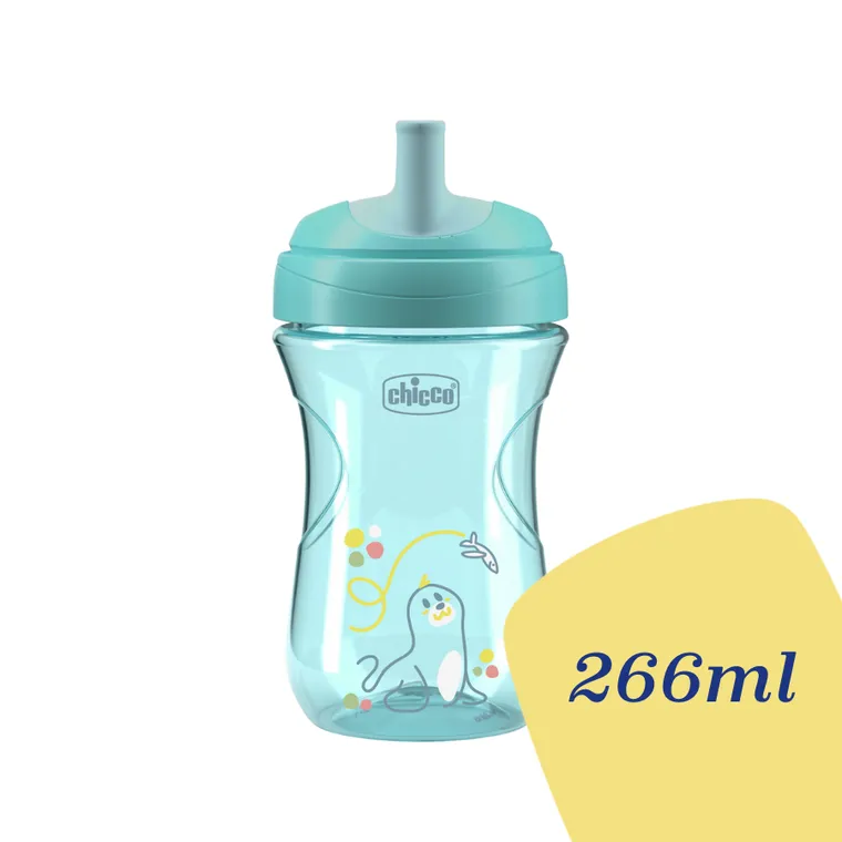 Chicco, kubek treningowy, niekapek z ustnikiem w kształcie słomki, turkusowy 12m+, 266 ml