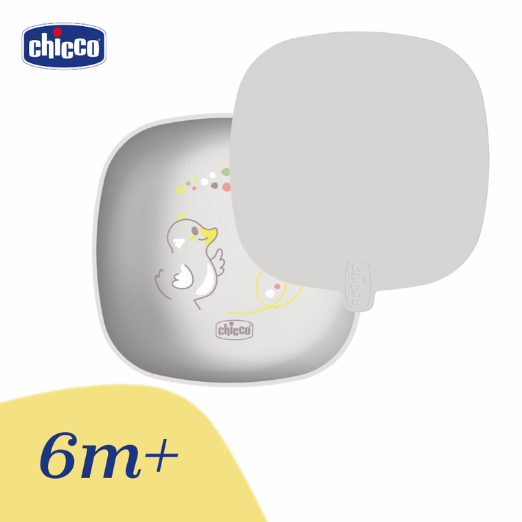 Chicco, miseczka z pokrywką, szara, 6m+