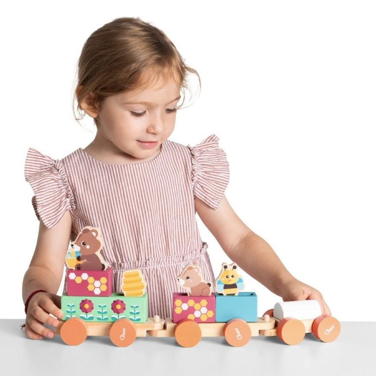 Chicco, My Wood Friends, drewniany pociąg z figurkami zwierząt