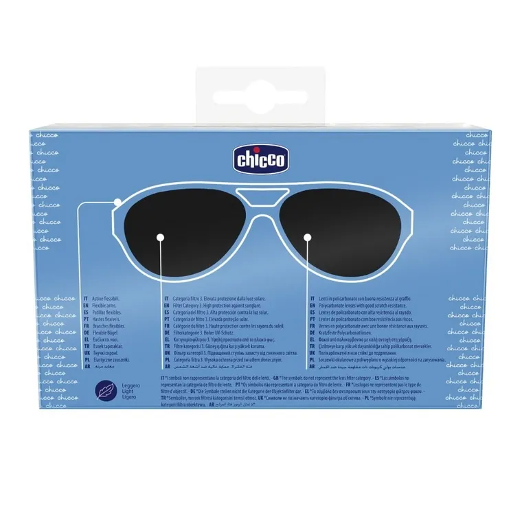 Chicco, okulary przeciwsłoneczne z etui, lustrzane, niebieskie, 36m+