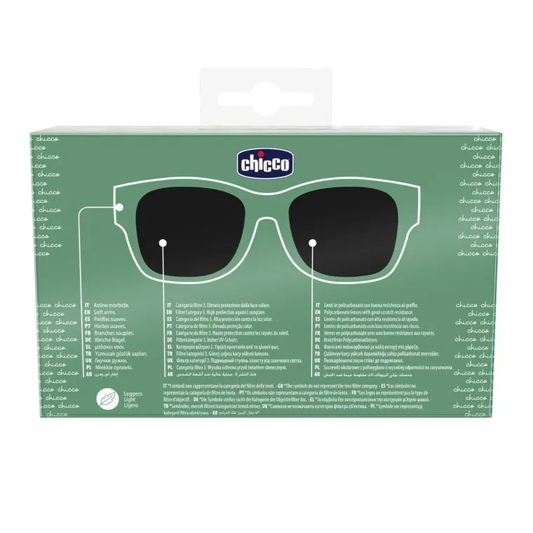 Chicco, okulary przeciwsłoneczne z etui, lustrzane, zielone, 12m+