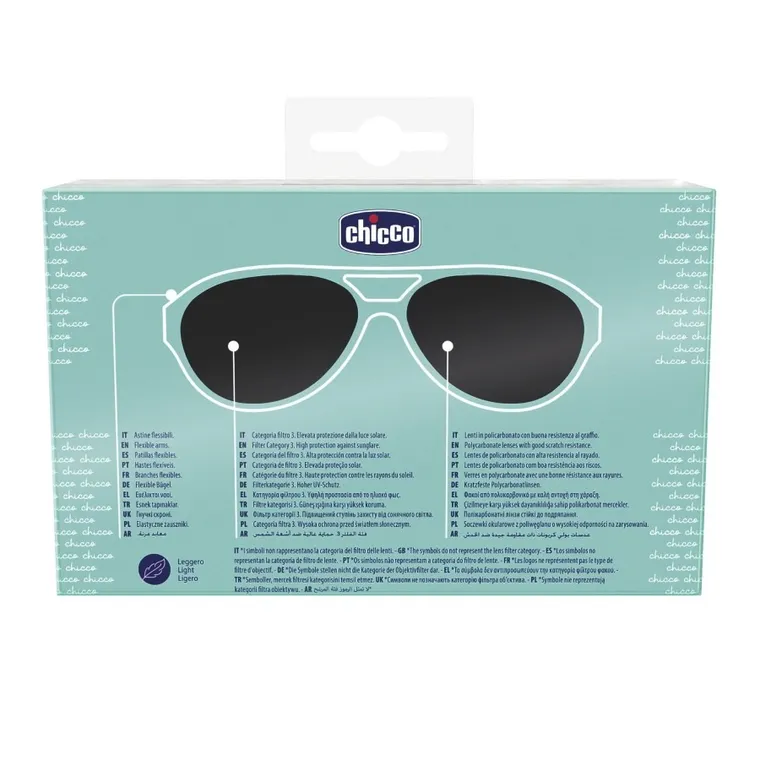 Chicco, okulary przeciwsłoneczne z etui, lustrzane, zielone, 36m+