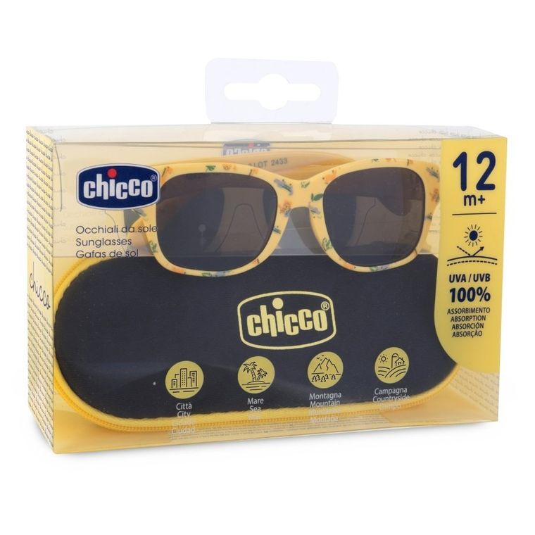 Chicco, okulary przeciwsłoneczne z etui, przyciemniane, żółte, 12m+
