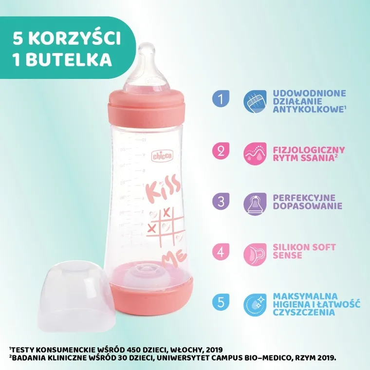 Chicco, Perfect5, butelka antykolkowa, pink, 4m+, 300 ml