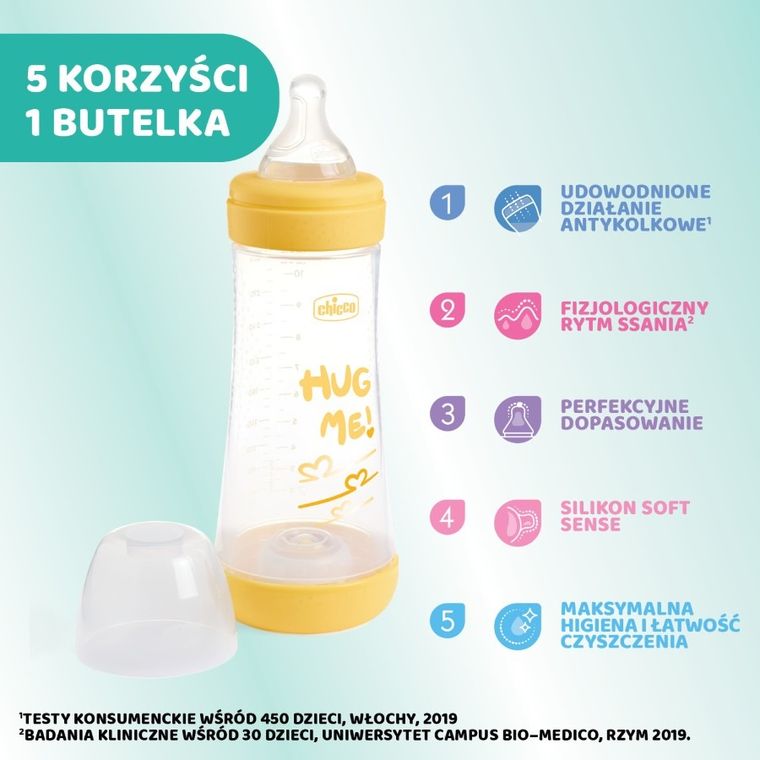 Chicco, Perfect5, butelka antykolkowa, yellow, 4m+, 300 ml