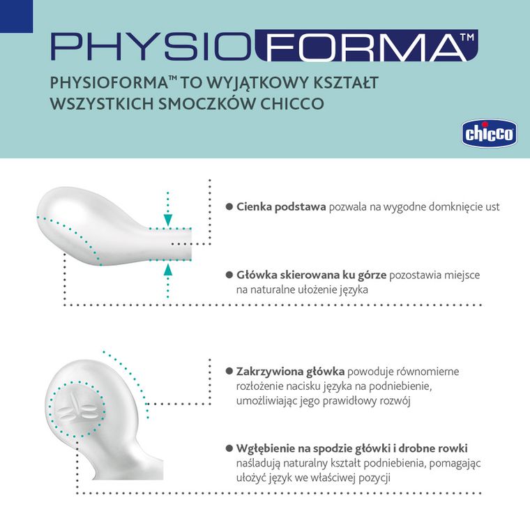 Chicco, PhysioForma Comfort, smoczek uspokajający, niebieski, 0m+