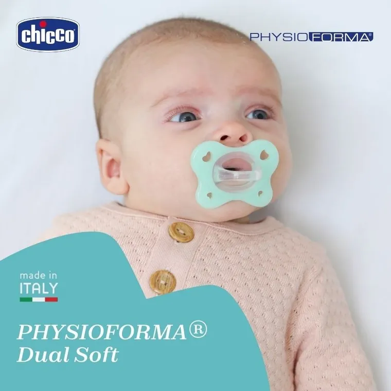 Chicco, PhysioForma Dual Soft, smoczek uspokajający, silikonowy, neutral, 0-2m