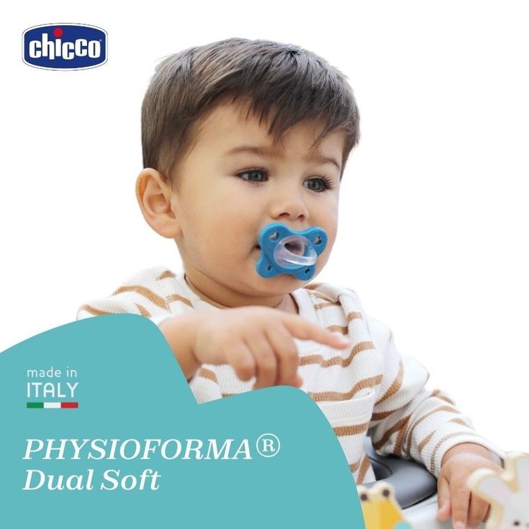 Chicco, PhysioForma Dual Soft, smoczek uspokajający, silikonowy, niebieski, 16-36m, 2 szt.