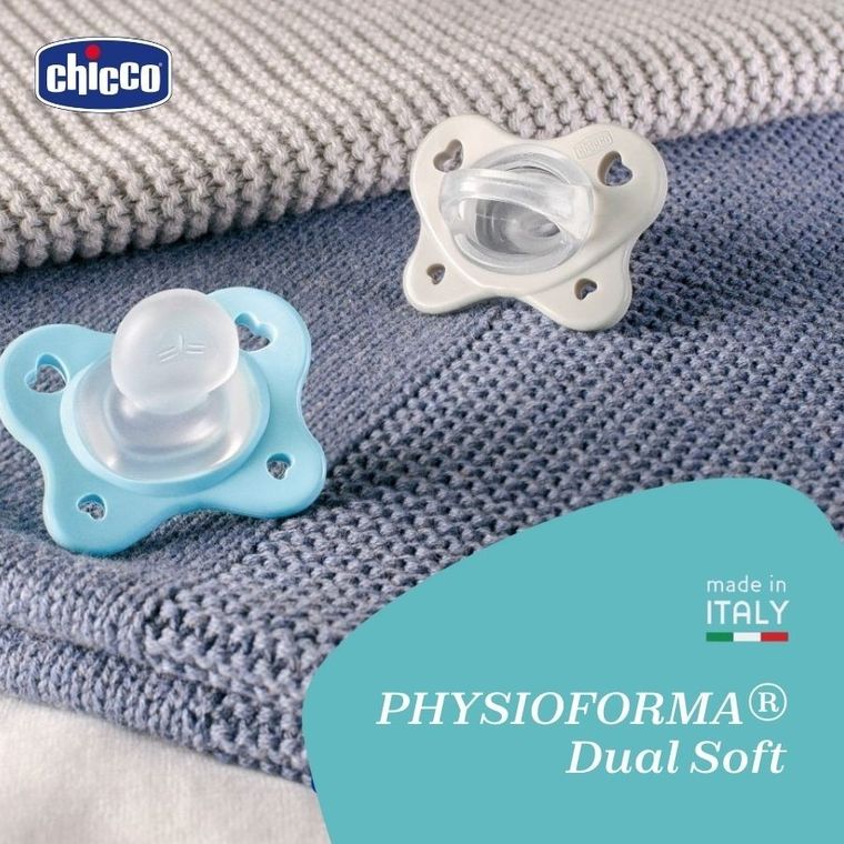 Chicco, PhysioForma Dual Soft, smoczek uspokajający, silikonowy, niebieski, 2-6m, 2 szt.