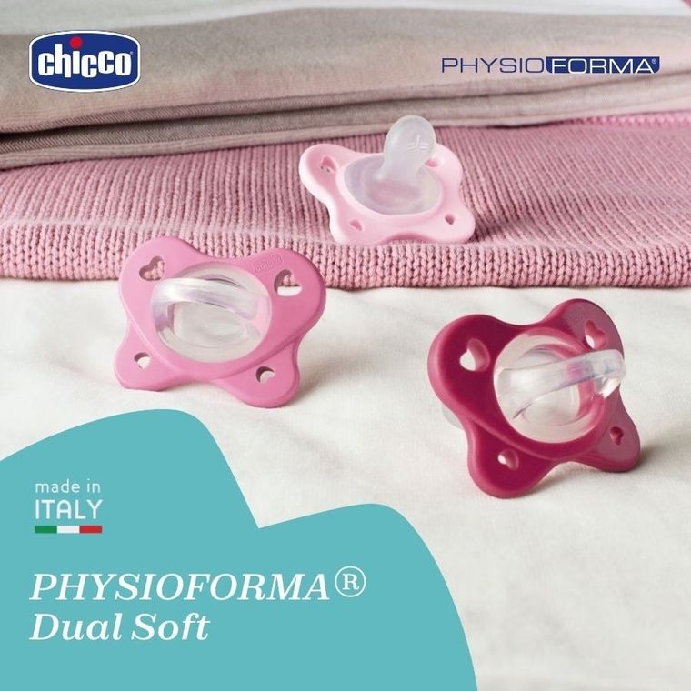 Chicco, PhysioForma Dual Soft, smoczek uspokajający, silikonowy, różowy, 16-36m, 2 szt.