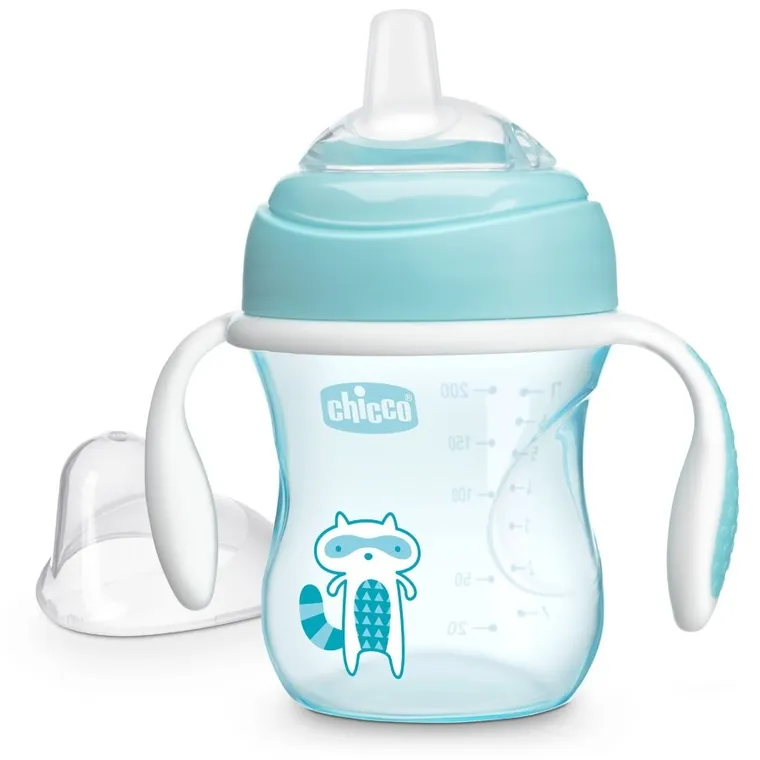 Chicco, pierwszy kubek treningowy z miękkim ustnikiem, niebieski, 4m+, 200 ml