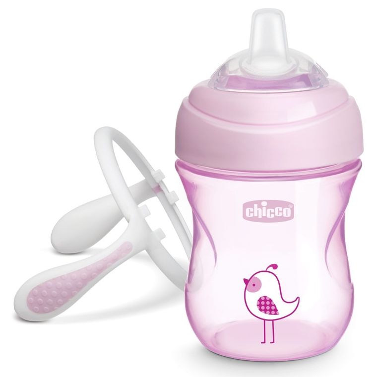 Chicco, pierwszy kubek treningowy z miękkim ustnikiem, różowy, 4m+, 200 ml