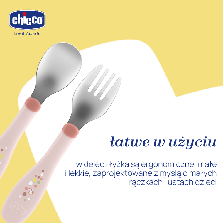 Chicco, sztućce metalowe, beżowe, 18m+