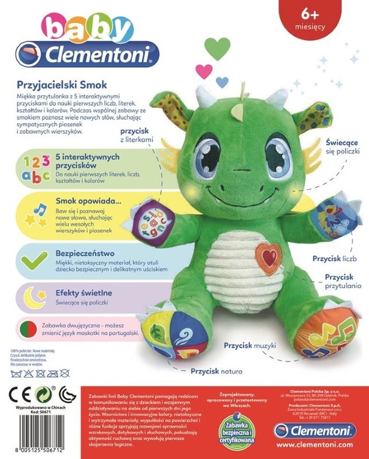 Clementoni, Baby, Przyjacielski Smok, zabawka interaktywna
