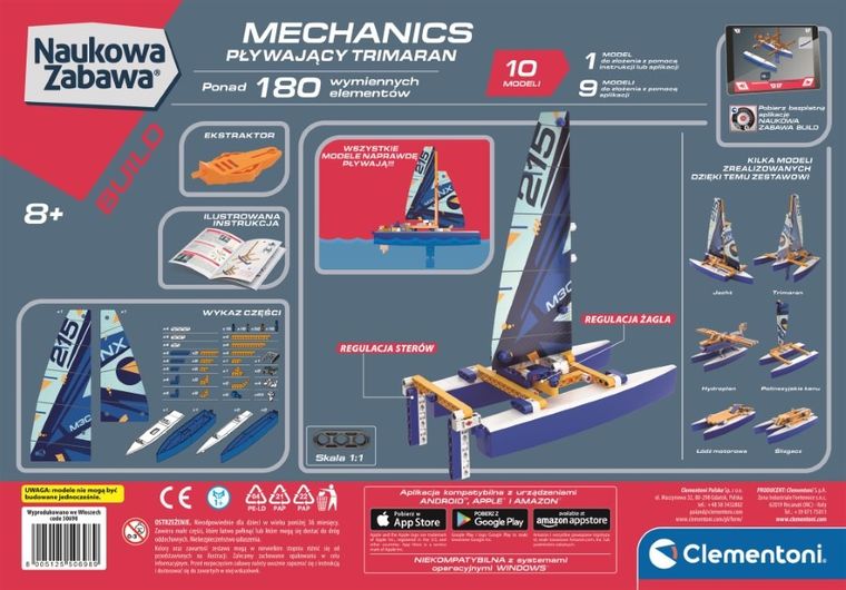 Clementoni, Naukowa Zabawa, Laboratorium Mechaniki, pływający trimaran, zestaw konstrukcyjny