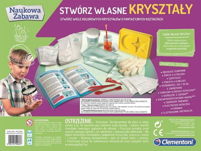 Clementoni, Naukowa Zabawa, Stwórz własne kryształy, zestaw edukacyjny