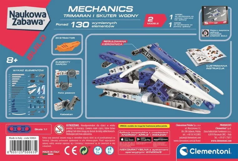 Clementoni, Naukowa zabawa, Technologic, Laboratorium Mechaniki, Trimaran i skuter wodny, zabawka edukacyjna