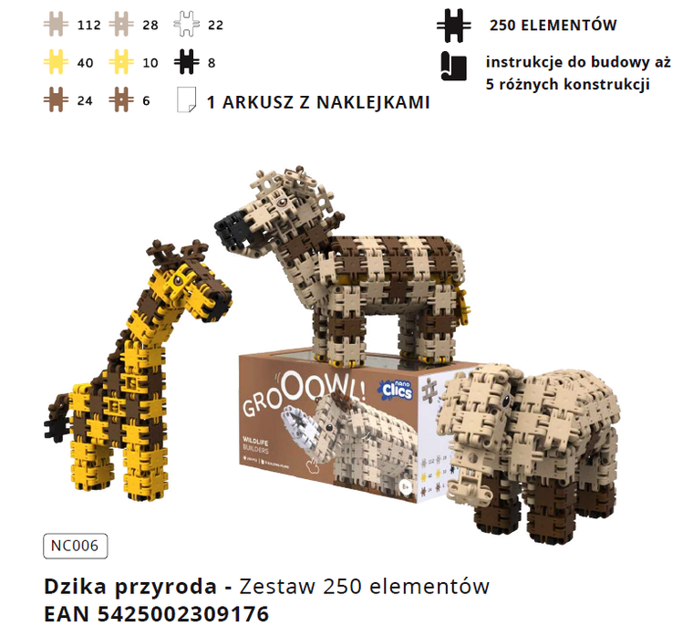 Clics, Nano, Dzika przyroda, klocki konstrukcyjne, 250 elementów