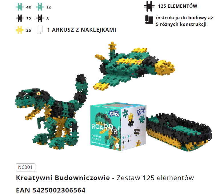 Clics, Nano, Kreatywni Budowniczowie, klocki konstrukcyjne, 125 elementów