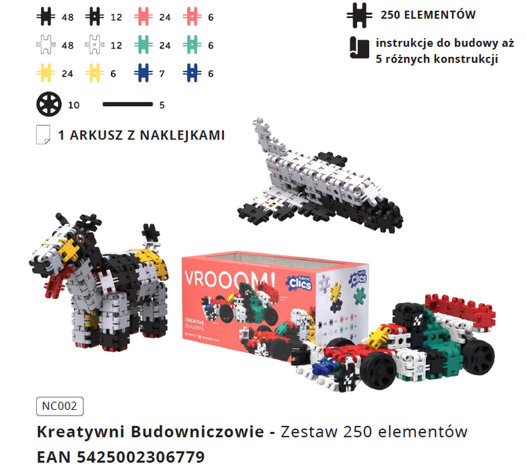 Clics, Nano, Kreatywni Budowniczowie, klocki konstrukcyjne, 250 elementów