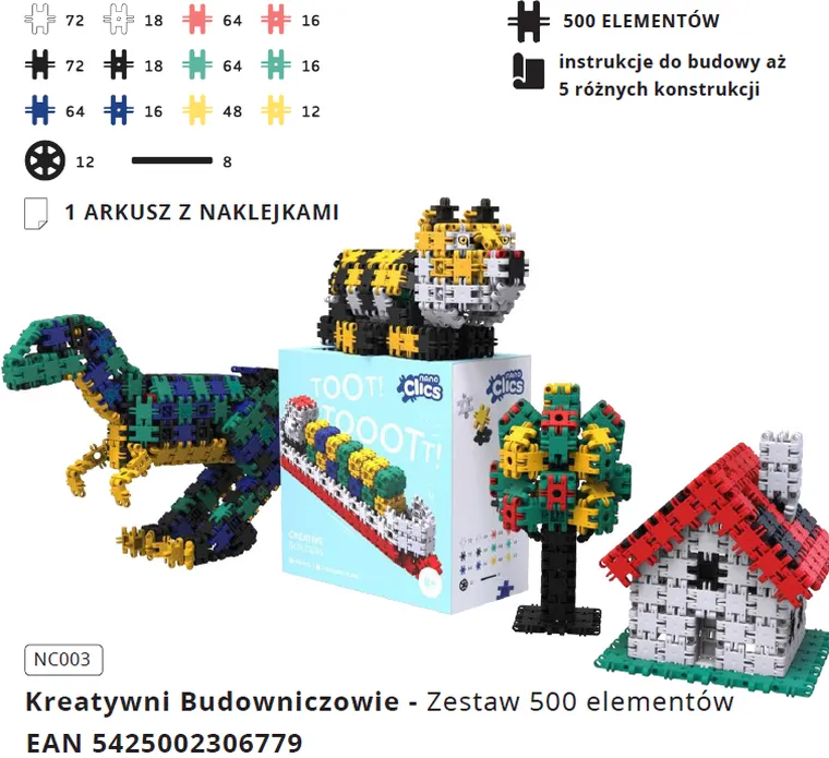 Clics, Nano, Kreatywni Budowniczowie, klocki konstrukcyjne, 500 elementów