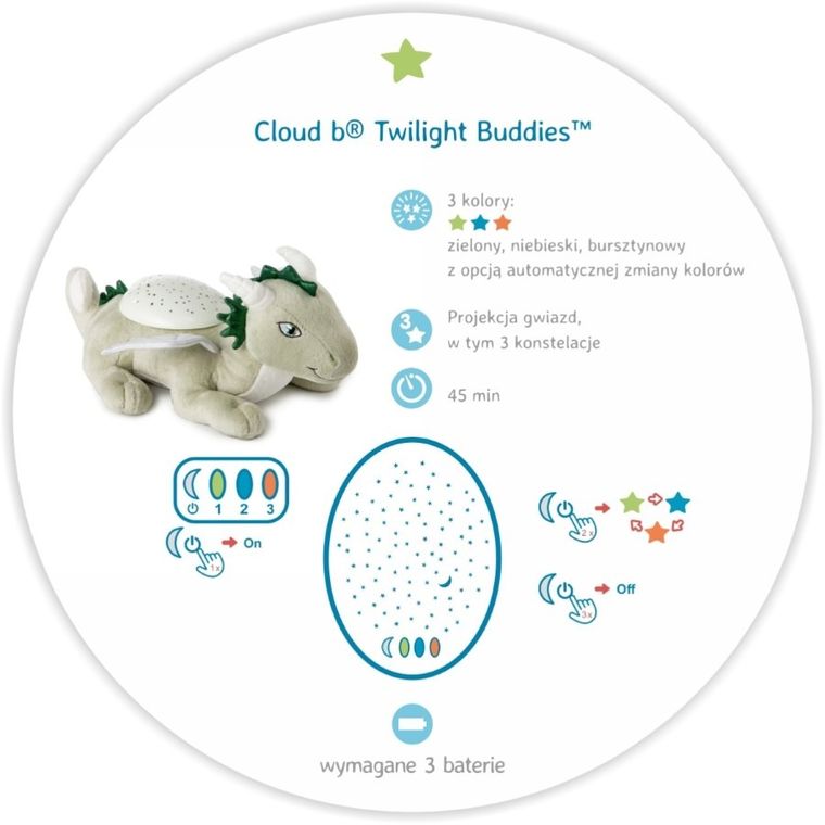 Cloud B, Twilight Buddies, Dragon, Smok, lampka nocna z projekcją świetlną
