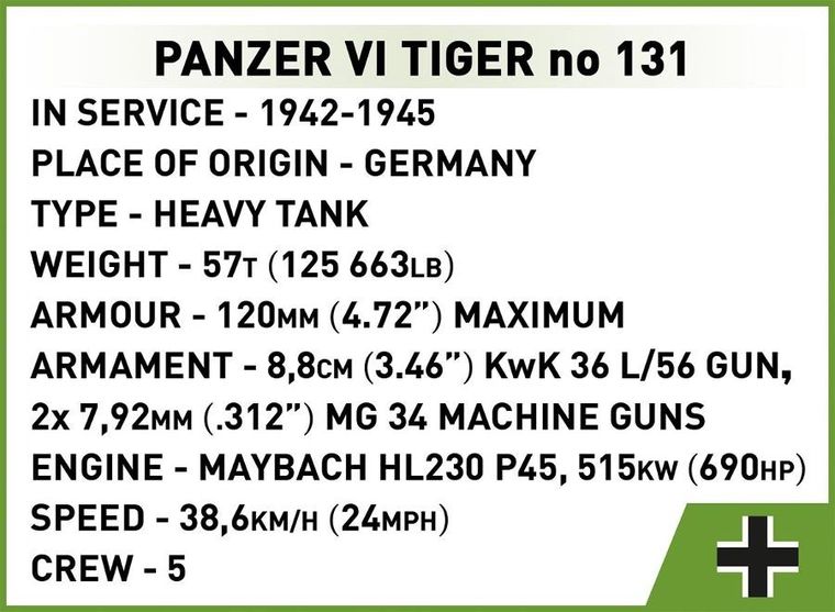 Cobi, Historical Collection WWII, Panzer VI Tiger I no, klocki, 131 elementów