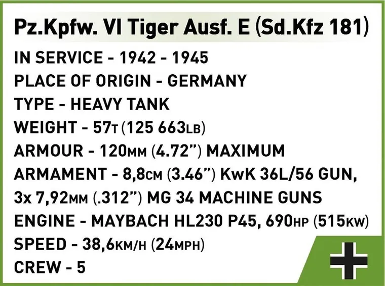 Cobi, Historical Collection WWII, Pz.Kpfw. VI Tiger Ausf. E, klocki, 870 elementów