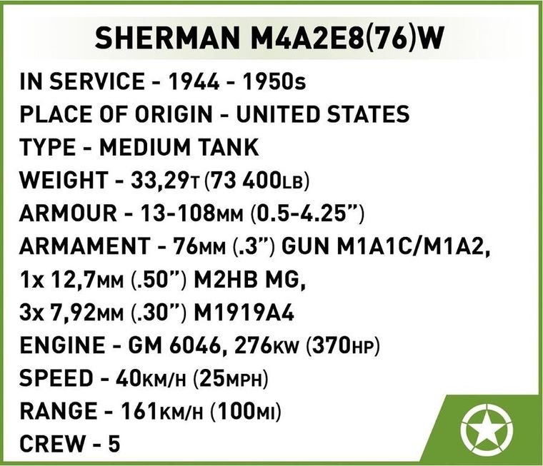 Cobi, Historical Collection WWII, Sherman M4A2E8, klocki, 865 elementów