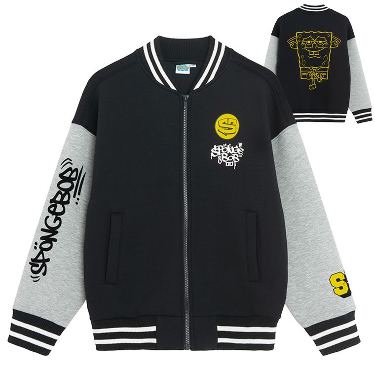 Cool Club, Bluza bejsbolówka chłopięca, rozpinana, czarna, SpongeBob