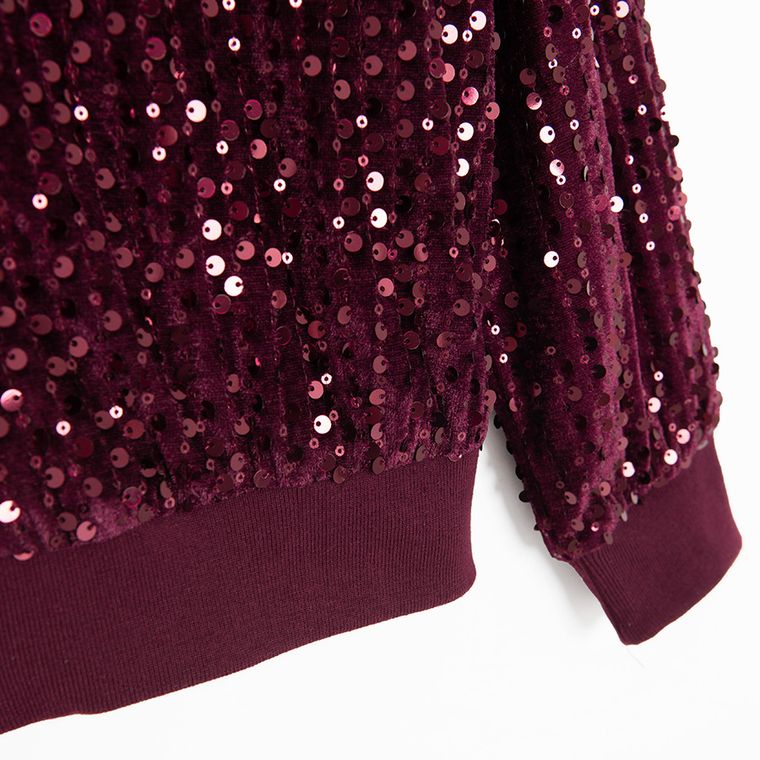 Cool Club, Bluza bomberka dziewczęca, rozpinana, welurowa, bordowa