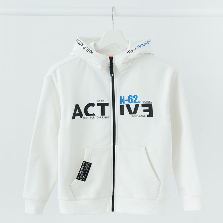 Cool Club, Bluza chłopięca z kapturem, rozpinana, biała