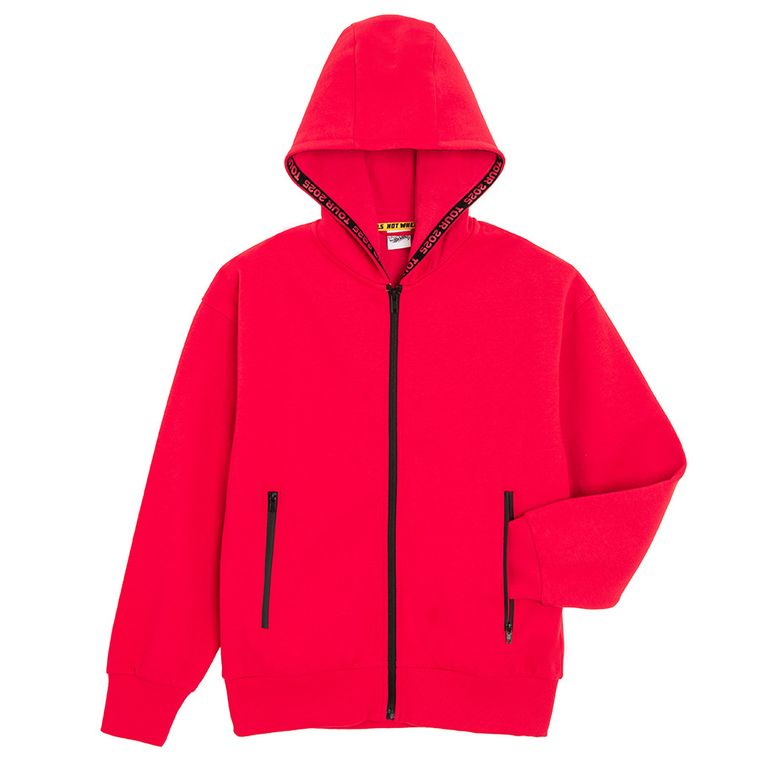 Cool Club, Bluza chłopięca z kapturem, rozpinana, czerwona, Hot Wheels