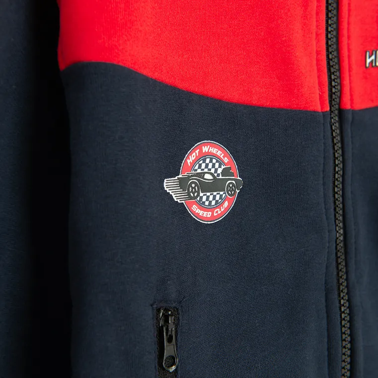 Cool Club, Bluza chłopięca z kapturem, rozpinana, niebiesko-czerwona, Hot Wheels