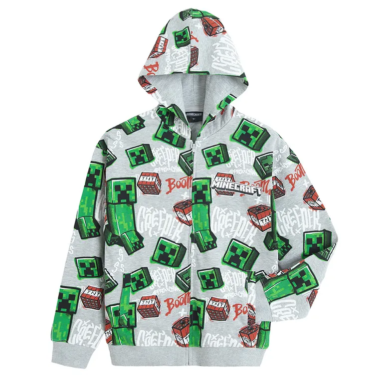 Cool Club, Bluza chłopięca z kapturem, rozpinana, szara, Minecraft
