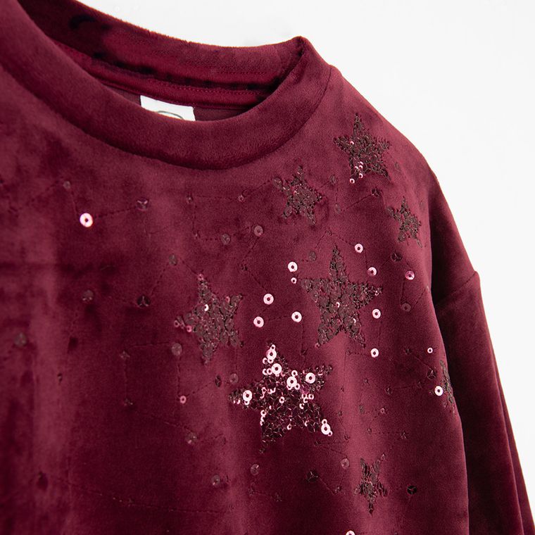 Cool Club, Bluza dziewczęca, welurowa, bordowa