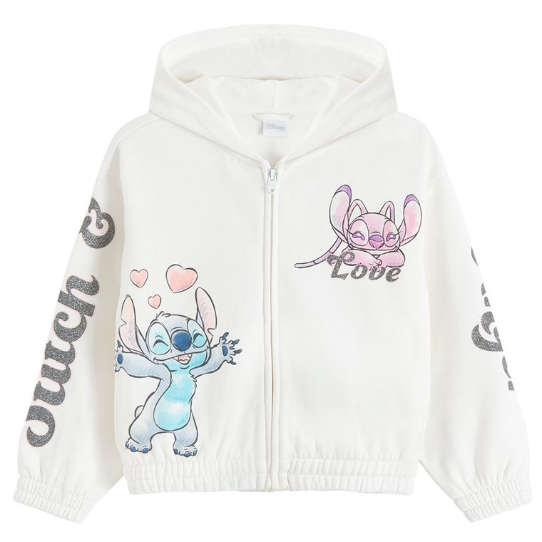 Cool Club, Bluza dziewczęca z kapturem, rozpinana, crop top, biała, Lilo i Stitch